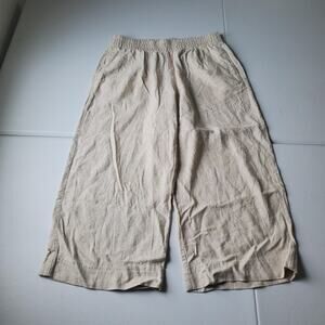 Old Navy Pants Womens M Beige Linen Wide Leg High Rise Crop Pull On Summer